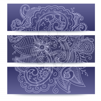 Hand-drawn vector doodles pattern on banners. Tribal ethnic background. 