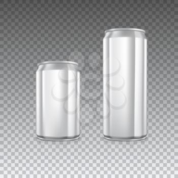 Aluminum metal cans on transparent background. Blank can with copy space, vector illustration for your presentation, posters, cover and other design
