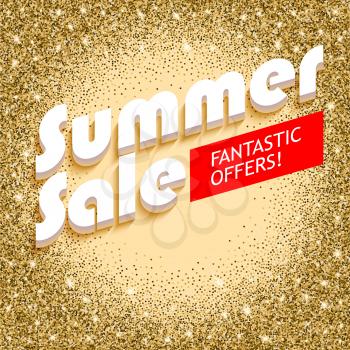 Summer sale old glitter bright vector background. Golden sparkles, shiny texture,. Excellent for your greeting cards, luxury invitation, advertising, certificate