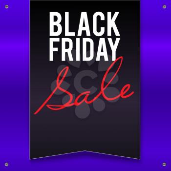 Black Friday sale large black banner, pennant, flag on a violet background from painted metal with metal strip