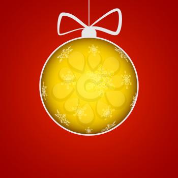 Christmas ball cut from paper with snowflakes on red background with place for your text. Easily editable Greeting card template for your congratulations