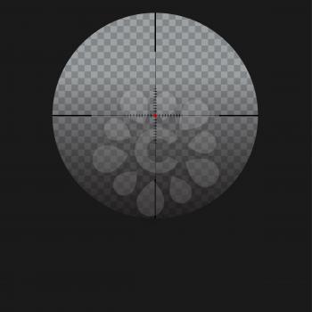 Isolated vector illustration with sniper sight, target for shooting icon on transparent background, cross-hair with red dot.