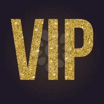 Golden symbol of exclusivity, the label VIP with glitter. Very important person - VIP icon on dark background