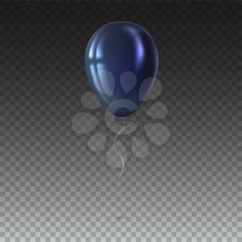 Inflatable air flying balloon isolated on transparent background. Close-up look at black balloon with reflects. Realistic 3D vector illustration