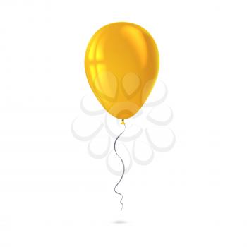 Inflatable air flying balloon isolated on white background. Close-up look at yellow balloon with reflects. Realistic 3D vector illustration