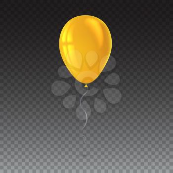 Inflatable air flying balloon isolated on transparent background. Close-up look at yellow balloon with reflects. Realistic 3D vector illustration