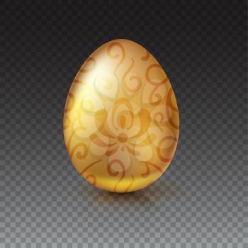 Golden egg with floral pattern. Happy Easter greeting card decorated floral elements on transparent background. Template for vip banners or card, exclusive certificate, luxury voucher