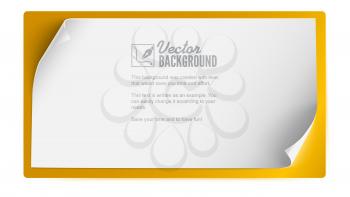 Blank sheet of paper with curled corners isolated on yellow background. White paper banner, background for advertising and announcements. Realistic template with bend corners, 3D illustration.