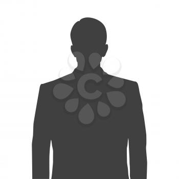 Accurate silhouette of a man for profile picture. Grey silhouette of a man waist-deep with a neat hairstyle on white background.