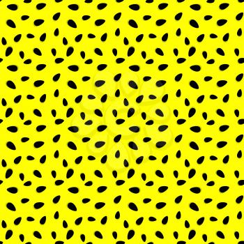 Abstract seamless pattern from watermelon seeds on yellow background. Vector pattern from natural objects. Template for cover, fabric.