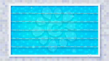 Paths for dip in the pool, top view. Blue ripped water in Olympic sport pool. The texture of the water and ceramic lining of the pool, flat lay. Vector template for events, cover
