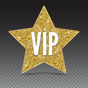 Black five-pointed star with Golden edging and the inscription VIP. Sign of exclusivity on trasparent background. Template for vip banners or card, exclusive certificate, luxury voucher