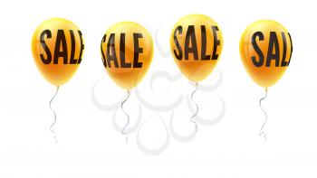 Set of yellow balloons with word of sale, symbol of discount isolated on white background. Set of icons for retail, shopping, markets. Balloons floating in the air, template for sales actions