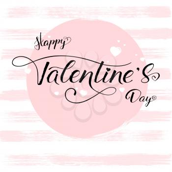 Happy Valentines day. Greetings poster with design of text in pink color. Calligraphy in vintage style. Hand-drawn brush text lettering on white background. Template for invitation, wedding cards.