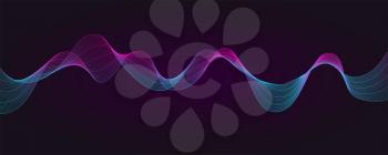 Dynamic flowing waves, abstract twisted vector lines isolated on dark background. Design elements, graphic concept of sound, music, technology, science