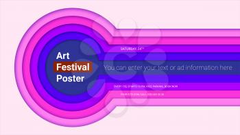 Art festival poster design with multi layers carving of paper. Abstract pattern of cut colored paper. Horizontal vector template with text design. 3D illustration