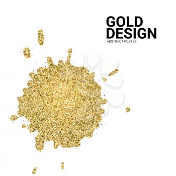 Spots with golden shimmering glitter isolated on white background. Abstract shapes of blot. Ink spot of Golden sparkling dust. Glittering template for exclusive card, vip certificate, luxury voucher