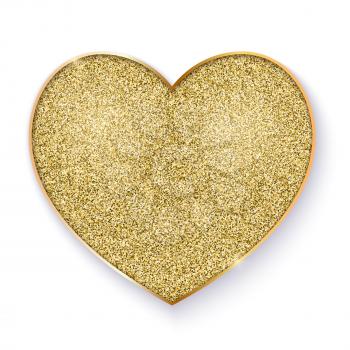Golden heart with glittering texture. Golden symbol, isolated on white background. Icons for new year and valentines days holidays, luxury events. Vector illustration, EPS10