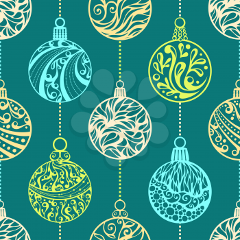 Various Christmas balls. Ornate round shapes. Hand-drawn ornament. Seamless pattern can be used for wallpapers, web page backgrounds or wrapping papers. EPS 8..
