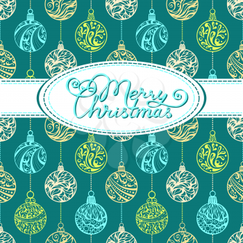 Various Christmas balls. Ornate round shapes. Hand-drawn ornament and hand-written text. Seamless pattern can be used for wallpapers, web page backgrounds or wrapping papers. EPS 8..