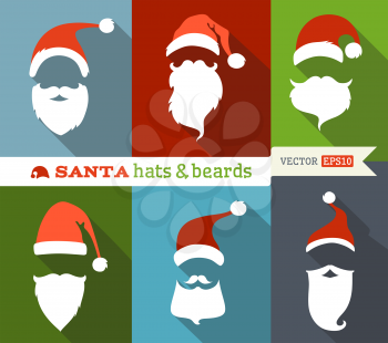 Flat Christmas icons with long shadow. Retro design.