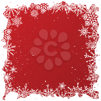 Ornate white snowflakes on red background. Christmas template with place for your text on red area.
