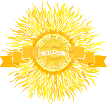 Label with ribbon in the center of sun. There is space for your text.