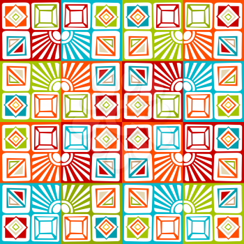 Colourful square background. Hand-drawn geometric elements. 