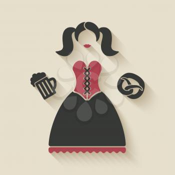 Oktoberfest girl with beer mug and pretzel - vector illustration. eps 10