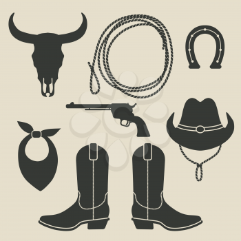 cowboy rodeo set - vector illustration. eps 8