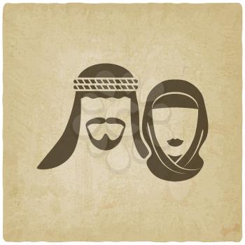 Muslim man and woman old background - vector illustration. eps 10