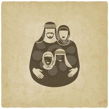 Muslim family. Parents with children  old background - vector illustration. eps 10