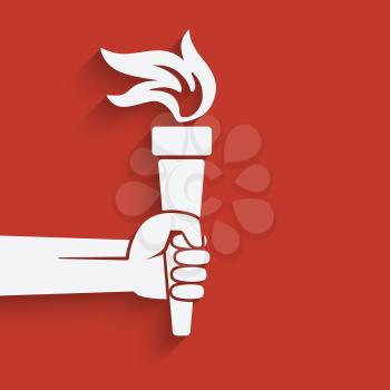 hand with torch symbol on red background. vector illustration - eps 10