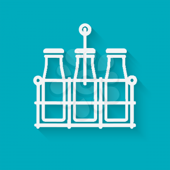 milk bottles in basket on blue background. vector illustration - eps 10