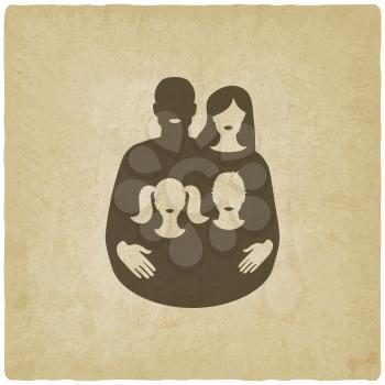 young family concept. father and mother with children on old background. vector illustration - eps 10