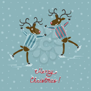 Christmas deers on skates. vector illustration - eps 8