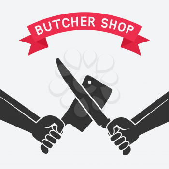 crossed butcher knives. butcher shop concept design. vector illustration - eps 8