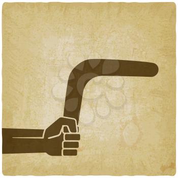 hand with boomerang old background. vector illustration - eps 10