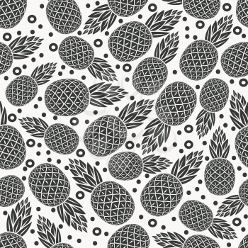 pineapple tropical fruit monochrome seamless pattern - vector illustration. eps 8