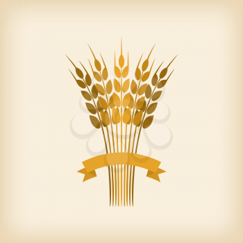 Golden sheaf of wheat with ribbon. vector illustration - eps 8