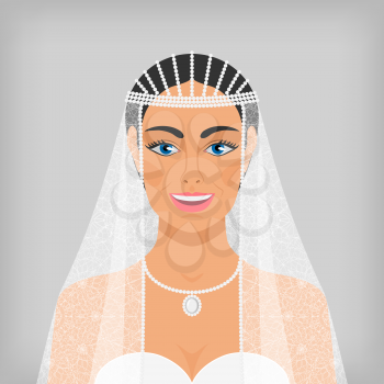 beautiful smiling bride in veil. vector illustration - eps 10