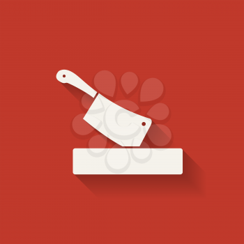 butcher knife in chopping board. red background. vector illustration - eps 10