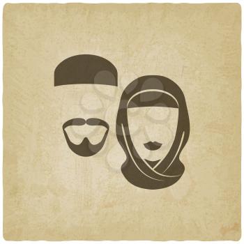 Muslim man and woman old background - vector illustration. eps 10