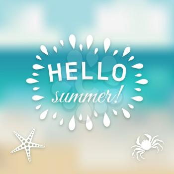 Hello summer card at sea background with marine creature. vector illustration - eps 10