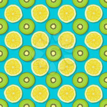 kiwi and lemon seamless pattern on blue background. vector illustration - eps 8
