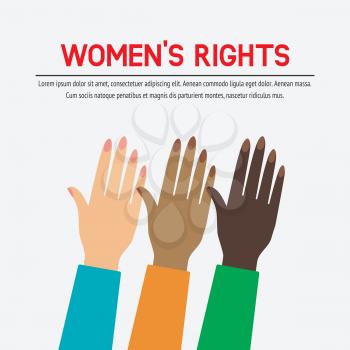 womens rights concept. three female raised hands. vector illustration - eps 8