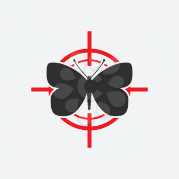Butterfly black silhouette on a red target. Vector illustration
