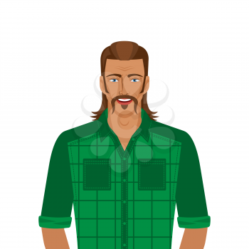 Handsome man with mullet hairstyle. Vector illustration