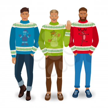 Handsome men in Christmas sweaters. vector illustration - eps 10