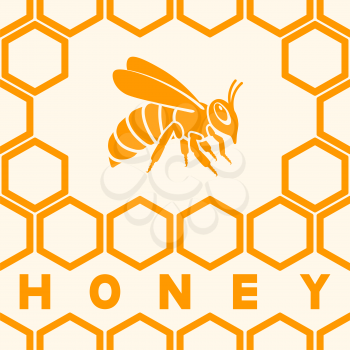 Honey bee silhouette on honeycomb background. vector illustration - eps 8